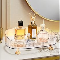 CLQ Gouden spiegel lade, parfum lade ijdelheid organisator hart vormige glas make-up lade voor slaapkamer badkamer