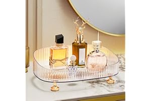 CESTATIVO Organizer na perfumy do makijażu, łazienkowa tacka na toaletkę, dekoracyjna taca na kosmetyki, przezroczysta