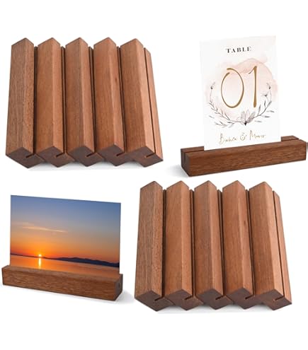 YOUNTHYE 20 stuks houten kaarthouders, 10 x 3 x 2 cm menukaarthouder, fotohouder van massief beukenhout, natuurkarton, tafelkaarthouder voor bruiloft, tafelnummer, fotostandaard