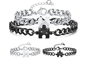 APRRMLIZW Partnerarmband, armband med pussel, pararmband med gravyr, justerbar pansarkedja, silver och svart, magnetiskt part