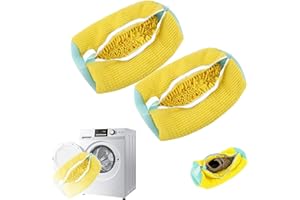 HIYAA Sacchetti per biancheria per scarpe,Borsa per lavaggio scarpe lavatrice riutilizzabili,Rete biancheria lavatrice scarpe per proteggere le scarpe,Borsa per pulizia scarpe(2PCS,Giallo)
