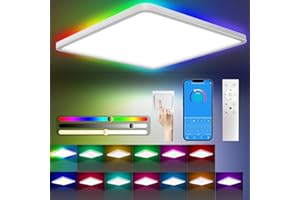 Yexati Plafon LED Techo Regulable 24W 3200LM, 3000K-6500K Lámpara de Techo con control remoto, Luz de techo LED de 13 colores RGB, Luz Panel Plano impermeable IP54 para Baño Salón Dormitorio Cocina