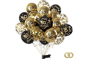 FUNCANDLE Happy 80th Birthday Balloons Black Gold 15 Pcs,80th Birthday Latex Confetti Balloons Black Gold Decoration 80 Year Old Men Women Anniversary Party Celebration Supplies