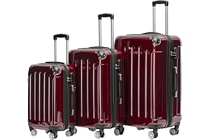 BEIBYE- 3er Kofferset Hartschalen-Koffer Reisekoffer Trolley Rollkoffer Set Reisekofferset (Rot)
