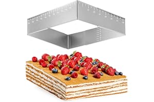 Forhandy Marco para hornear rectangular ajustable, 8 cm de alto, acero inoxidable, molde rectangular reutilizable para tartas, rectangular, con graduación para tartas (18-32 cm x largo 25-48 cm)