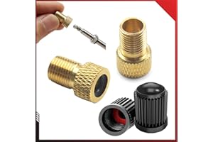 Pitlane Performance® Adaptador de válvula para Bicicleta – Set de 5 Piezas de latón para válvulas Presta – 2 adaptadores Presta a Schrader + 2 Tapas de válvula + Llavero para Bici, e-Bike y Patinete