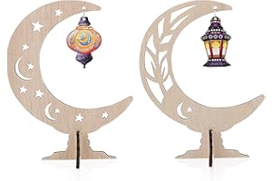 UFLF 2 Pz Eid Mubarak Decorazioni in Legno Luna Lanterna Ramadan Ornamento Fai da Te Per Feste Regalo Domestica