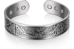 Otuuz Copper Magnetic Bracelet for Men Women Life Tree Copper Bracelet Solid Cuff Bangle with 6 Magnets Red Copper Magnet Energy Bracelet, Adjustable Size with Velvet Bag (Silver)