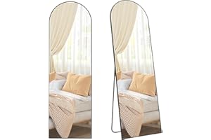SONGMICS Full Length Mirror, 160 x 50 cm, Arched Floor Mirror with Stand, Aluminium Alloy Frame, Tempered Glass, for Bedroom, Living Room, Cloakroom, Ink Black