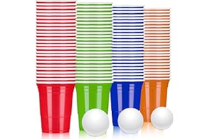 LATERN 100Pcs Reusable Plastic Cups, 360ml Beer Pong Cups Set with 25 Red Cup, 25 Blue Cup, 25 Green Cup, 25 Orange Cup, 10 Games PingPong Balls for Christmas New Year's Eve Wedding Party
