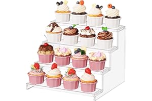 Lifewit 4 tier Clear Cupcake Stand, Display Risers Stand for Desserts, Figure, Display Shelves for Perfume, Makeup, Cosmetics,Vanity, Fragrance, Cologne, Birthday, Wedding Party Decor,1-Pack,12inch