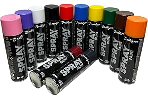 BASTELZONE Sprayfarben-Set: 12 Farben je 200 ml. Schnelltrocknende Graffiti-Sprühdosen für Holz, Stein, Metall, Glas. Schwarz, Weiß, Blau, Grün, Rot, Gelb, Lila, Orange, Pink, Braun, Weinrot, Anthrazitgrau