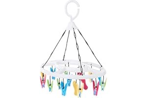Stendibiancheria con 16 Mollette Soft Clips (1 pezzo, bianco con blu-gialla-verde-rosa) di culiclean