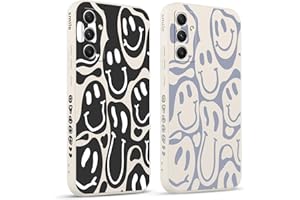Pnakqil Pack of 2 Mobile Phone Case for Samsung Galaxy A34 5G, Funny Twisted Smile Face Design Grimace Painted Pattern Aesthetic Girls Silicone Protective Case Beautiful Camera Protection Case