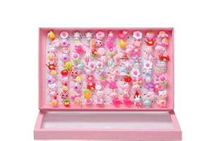 Wodasi 100 pierścionków dla dziewczynek, z pudełkiem, pierścionki dla dzieci, motyw kreskówki, kwiaty, zestaw pierścionków dla dzieci, dla dziewczynek, losowy styl