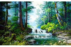 Wowdecor Zestaw do malowania według liczb, prezent dla dorosłych i dzieci, malowanie według liczb, dekoracja domu, las, zielone drzewa, prąd, krajobraz, rama 40 x 50 cm