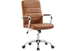 Yaheetech Sedia/Poltroncina Ufficio Scrivania Ergonomica Ecopelle Girevole Reclinabile Imbottita con Rotelle e Braccioli Altezza Regolabile Portata 130 kg Marrone Retro