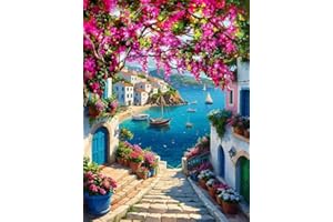 MRNSIET Scenery Paint by Numbers Kit for Adults,Unframed Landscape Painting by Number Kits on Canvas,Flowers and Sea Acrylic Painting Art Kits Crafts for Home Wall Decor 12X16 Inch.