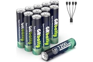 GRbatty USB Wiederaufladbare AAA Lithium Akkus 12 Stück, USB C Wiederaufladbare AAA Lithium Batterien, 1200mWh 1.5V mit 4-in-1 Ladekabel, 1 Stunde Schnelles Aufladen AAA Wiederaufladbare Batterie