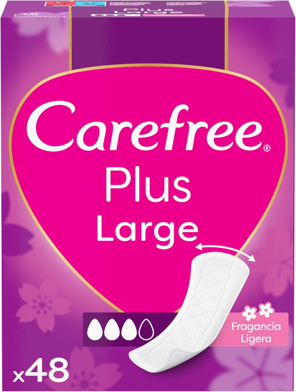 Carefree Plus Large de Fragancia Ligera Protegeslips (48 unidades), protege slips absorbentes y transpirables de uso diario, protectores extra largos con protección contra el mal olor