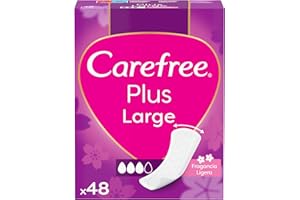 Carefree Plus Large de Fragancia Ligera Protegeslips (48 unidades), protege slips absorbentes y transpirables de uso diario, protectores extra largos con protección contra el mal olor