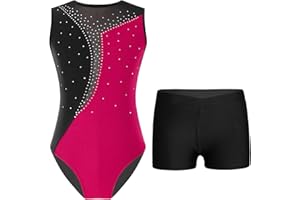 Oyolan Enfant Fille Justaucorps Gymnastique Strass avec Short Danse Patinage Gym Tenue Entraînement Costume Spectacle 5-14 Ans