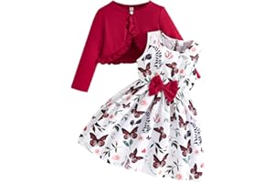Yanmucy Little Girls Dresses with Cardigan Sets 2PCS Baby Girls Floral Dresses Kids Long Sleeve Coat Clothes for 2-12 Years