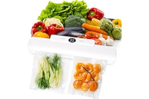 KEVIAN Sottovuoto Alimenti Macchina Sottovuoto Alimenti Macchina Sottovuoto Macchinetta Sottovuto Automatica Per Alimenti Secchi e Umidi Con 10 Sacchetti (Macchina sottovuoto bianca)