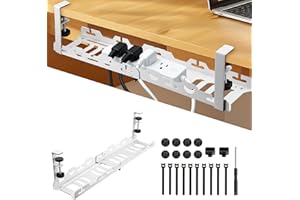 EYPINS Taca do zarządzania kablami bez wiercenia pod biurkiem – 40–79 cm, chowana taca pod biurko do biura i domu, taca kablowa pod biurko z 10 opaskami na zamek błyskawiczny i 8 klipsami (biała)