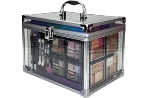 bonvoyage, 53-Piece Makeup Kit with Lipstick, Eyeshadows, Blush, Manicure and Pedicure Set and More, Portable and Lightweight Transparent Case, Colour Delights