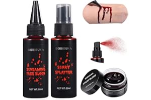 ‎BOBISUKA BOBISUKA Halloween Kunstblut 3er Set: 1 Geronnenes Blutplasma + 1 Kunstblut Spray + 1 Tropfendes Kunstblut, Realistisch, Abwaschbar und Sicher für Zombies, Vampire, Monster, Cosplay