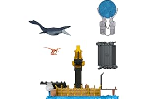 MATTEL Jurassic World Dominion Minis Mosasaurus Mayhem Playset with 2 Mini Dinosaur Figures, Launchers and Break Apart Feature, Toy Gift Set and Collectible​