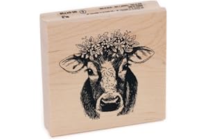 Inkadinkado 60-01738 Floral Cow Wooden Rubber Stamp for Arts and Crafts, 2" x 2"