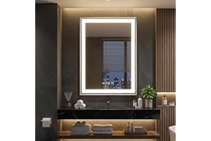 ‎YOURLITE YOURLITE Spiegel mit Beleuchtung, 70x50cm, Badspiegel mit Beleuchtung Touch-Schalter, LED Spiegel mit Uhr 3 Lichtfarben Dimmbar, Beschlagfrei, Badezimmerspiegel Wandspiegel, Speicherfunktion, Silber