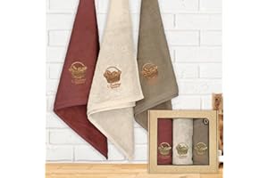 B BARCELOHOGAR Juego de 3 Paños de Cocina Rizo Americano 50x50 cm | 500 gr/m² | Trapos de Cocina Gruesos, Suaves y Absorbentes | Varios Diseños Bordados (Pan, 50x50cm)