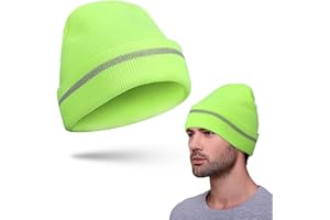 Bencailor Gestrickte Hoch Sichtbare Wendemütze Winter Reflektierende Sicherheitsmützen Totenkopf Mütze mit Reflektierende Streifen