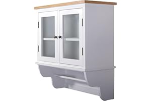 DESIGN DELIGHTS Szafka ścienna Ida w stylu wiejskim, biała, z drzwiami szklanymi, szafka kuchenna z uchwytem na ręczniki