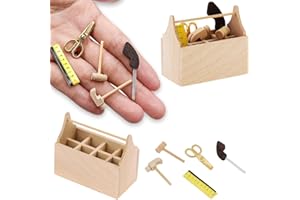 ZEACKUQ Wichtel Zubehör Weihnachten Set, Wichtel Werkzeugkasten Set mit Holz Mini Werkzeugkiste Scheren Hammer Säge Miniatur Werkzeug Set, Miniatur Werkzeug Set Puppenhaus Zubehör Wichtelzubehör 1:12