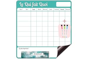 WHINAT Tableau Magnétique Frigo pour Tâches Ménagères "LE QUI FAIT QUOI" - Magnet Planificateur pour cuisine - Calendrier / Agenda hebdo et familial pour répartir vos tâches entre parents et enfant !