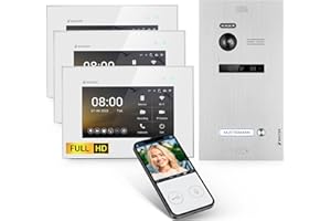 Balter EVO-HD Video Türsprechanlage, Video Türklingel, Smartphone App, 1 Familienhaus Klingel, 3X 7 Zoll HD-Monitore, Full HD-Kamera, 2 Draht Bus, Gegensprechanlage mit 175° Weitwinkel
