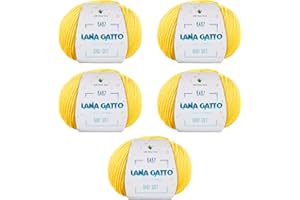 KALAPANTA Gomitoli per lavoro a maglia e uncinetto, 100% Pura Lana Vergine Merino Extrafine by Lana Gatto. Linea Baby Soft bambini, neonati naturale con Aloe Vera, 250 g. 850 mt, (Giallo - 8437, 5)