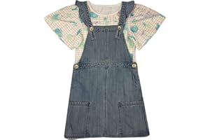 Crazy Girls New Kids Girls Denim Pinafore Skirt Dungaree & Short Sleeve Top Outfit Size 4-10 Years