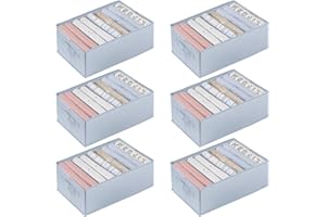 HINREY 6Pcs Rangement pour Jeans/Vêtement d'adultes ou d'enfants, Organisateur Tiroir de Garde-robe avec Compartiments, Rangement Pliable et Lavable avec Poignée-Gris Clair