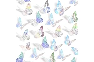 UCLEVER 48 adesivi da parete 3D a forma di farfalla, colore argento, rimovibili, 4 stili, 3 misure, per camere da letto, festival, feste, decorazioni (argento laser)