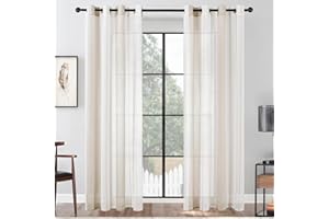 MRTREES 2 Pezzi Tende Camera da Letto a Strisce Semi Trasparente per Cameretta Bambini Tenda Leggera con Occhiello Leggera Elegante per Interni Soggiorno Finestra Moderna Bianco+Beige 140x260 CM