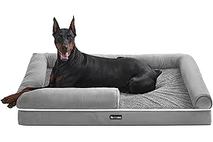 FEANDREA Ortopedyczne legowisko dla psa, poduszka dla psa, miękka wyściółka, podwyższone krawędzie, pokrowiec zdejmowany i nadający się do prania, 120 x 85 x 25 cm, jasnoszary PGW078G02
