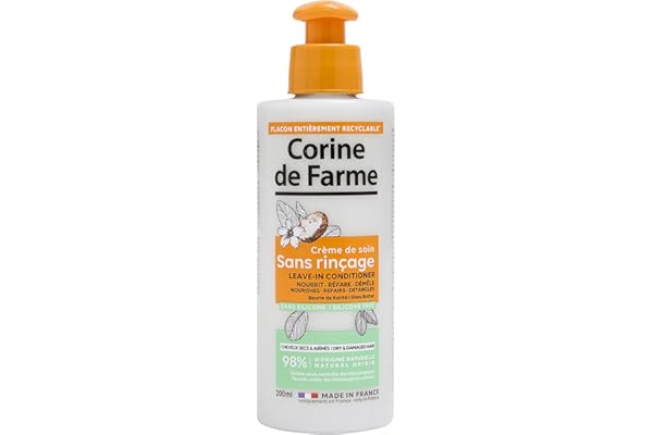 Corine de Farme - Crème de Soin Sans Rinçage au Beurre de Karité - Pour Cheveux Secs et Abîmés - Nourrit, Répare, Démêle - Sans Silicone - 200 ml