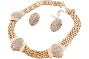YAZILIND Women's 18K Gold Plated Rhinestone Choker Collar Necklace with Earrings Set and Ring