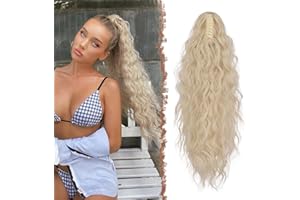 ‎FESHFEN FESHFEN Pferdeschwanz mit Klammer, Lange Wellig Lockig Haarextension Synthetik Zopf Haarverlängerung Claw Clip in Haarteil Ponytail für Damen 65cm Platinblond