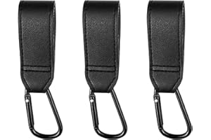 Lectorias 3 Unità Ganci Passeggino Nero, Gancio Passeggino Taglia universale, Moschettoni Per Carrozzina in Pelle, Ganci per Passeggini per Appendere Borse Della Spesa e Borsette Sicuri Resistenti